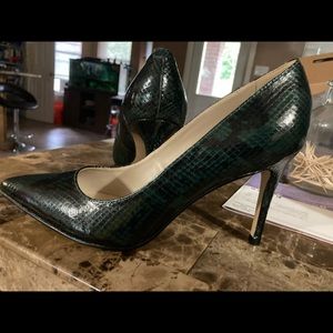 Dark green snake print heels